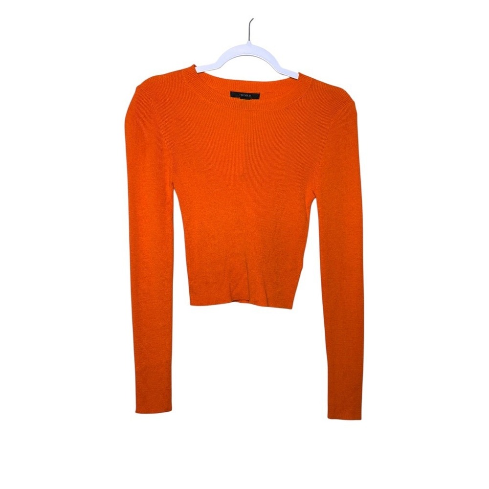 Forever 21 Orange Ribbed Knit Cropped Long Sleeve Sweater Top Women's Size M NWT